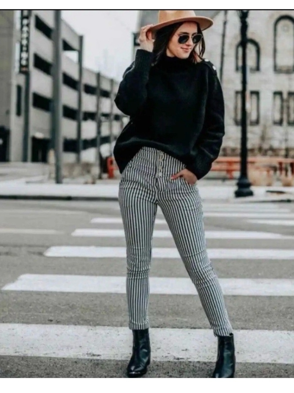 Free People‎ Frankie High Waisted Striped Button Fly Pants Size 6
